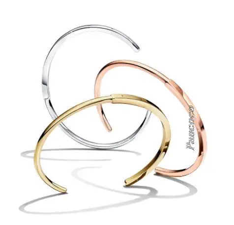 

Authentic 925 Sterling Silver Bracelet Rose Gold Pan Signature I-D Bangle Fit Women Bead Charm Diy Fashion Jewelry