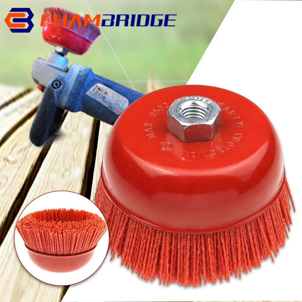 

115 x M14 Cup Nylon Abrasive Brush Wheel Pile Polymer Abrasive Wheels For Angle Grinder Rotary Tools Grit 80#