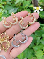 4 pairs charm moon and star cz pave earrings for women fashion earrings star dangle drop earring bijoux femme jewelry
