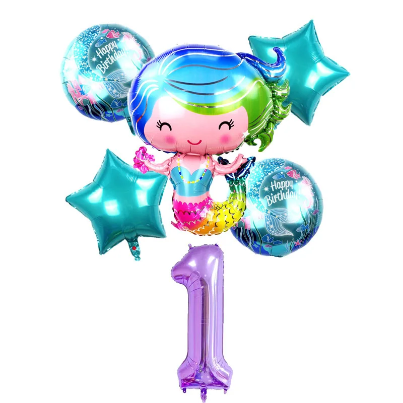 6pcs/lot 40 inch Cartoon Mermaid Fioil Balloons Number Balloon Birthday For Baby Girl Gift Ariel Helium Globos | Дом и сад