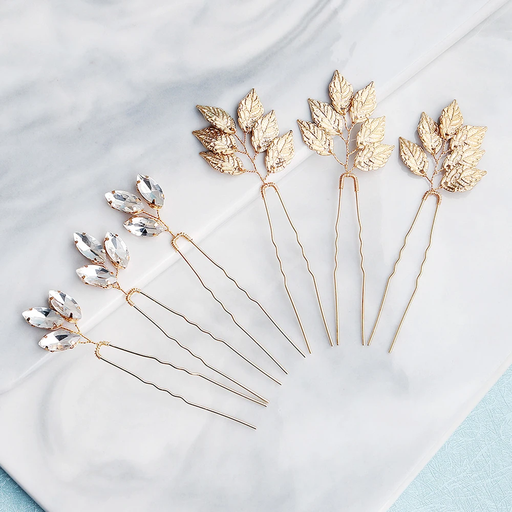 Flower Bridal Hair Pins Jewelry Silver Gold Women Ornaments Handmade Simple Leaves Accessories |