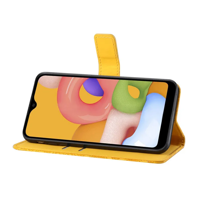 

New For Coque Samsung Galaxy A01 Funda Leather Wallet Flip Case For A SamsungA 01 SM-A015F 5.7inch Lattice Flower Phone Cover