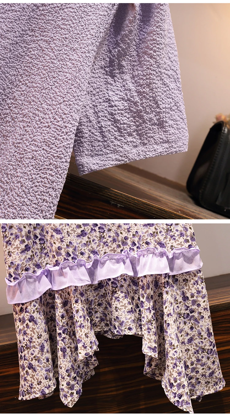 

plus size sweet two piece set women dress suit women solid top +irregular sexy v neck floral print sling dress set 2pcs outfits