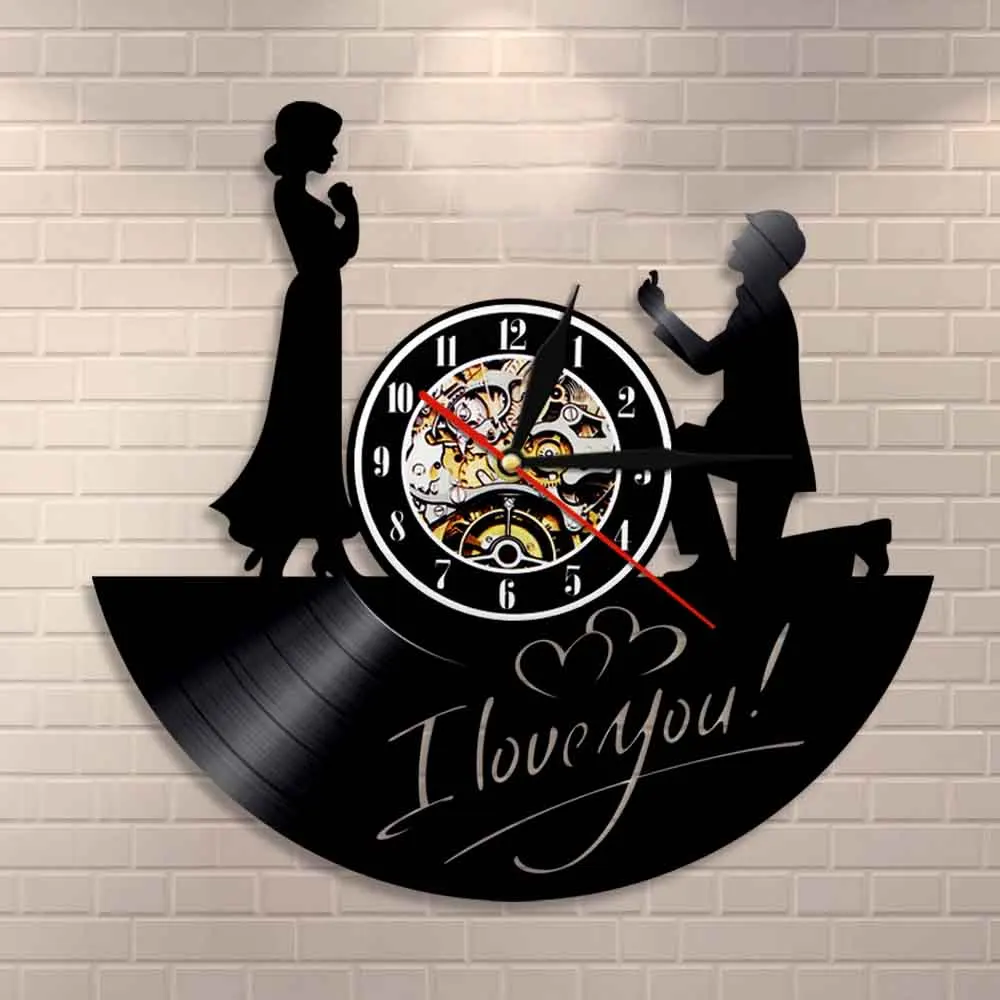 С надписью I Love You Marry Me Романтическая любовь виниловые настенные часы современный