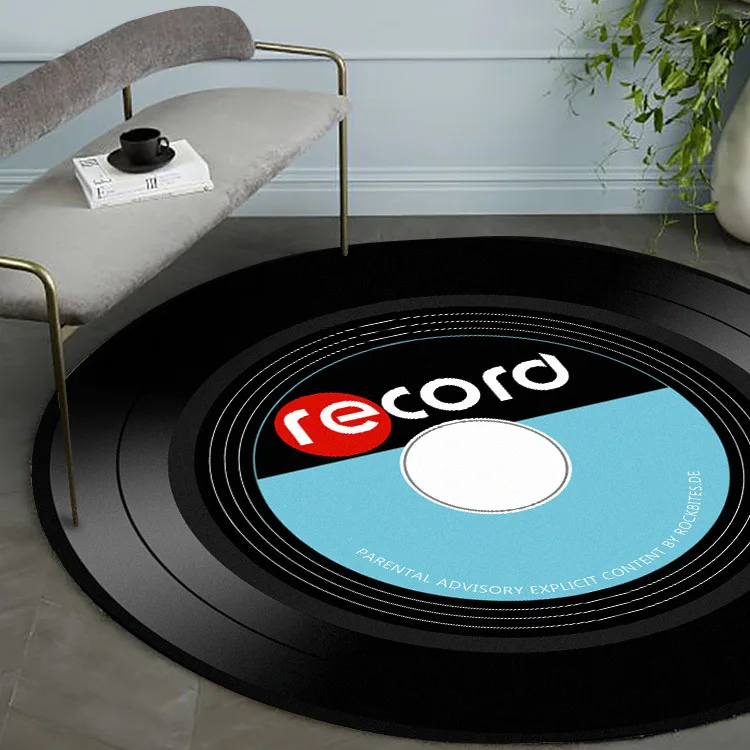 

Stylish personality vinyl print red blue round non-slip mat carpet