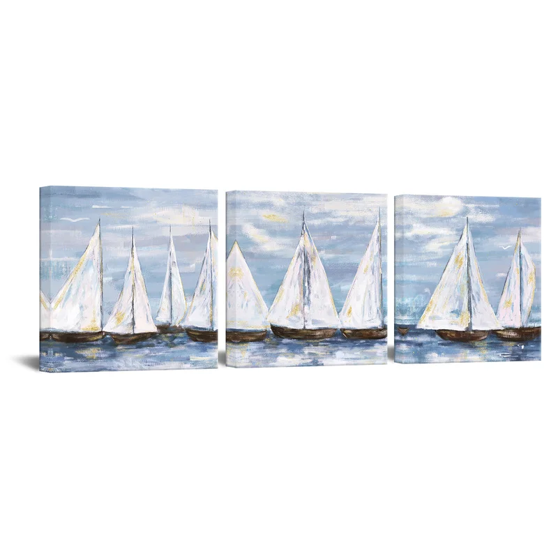 

3 Pcs Canvas Posters and Prints Bedroom Sailboat Sailing on Sea Print Home Decor Poster Abstract Oil Painting Room Decoration