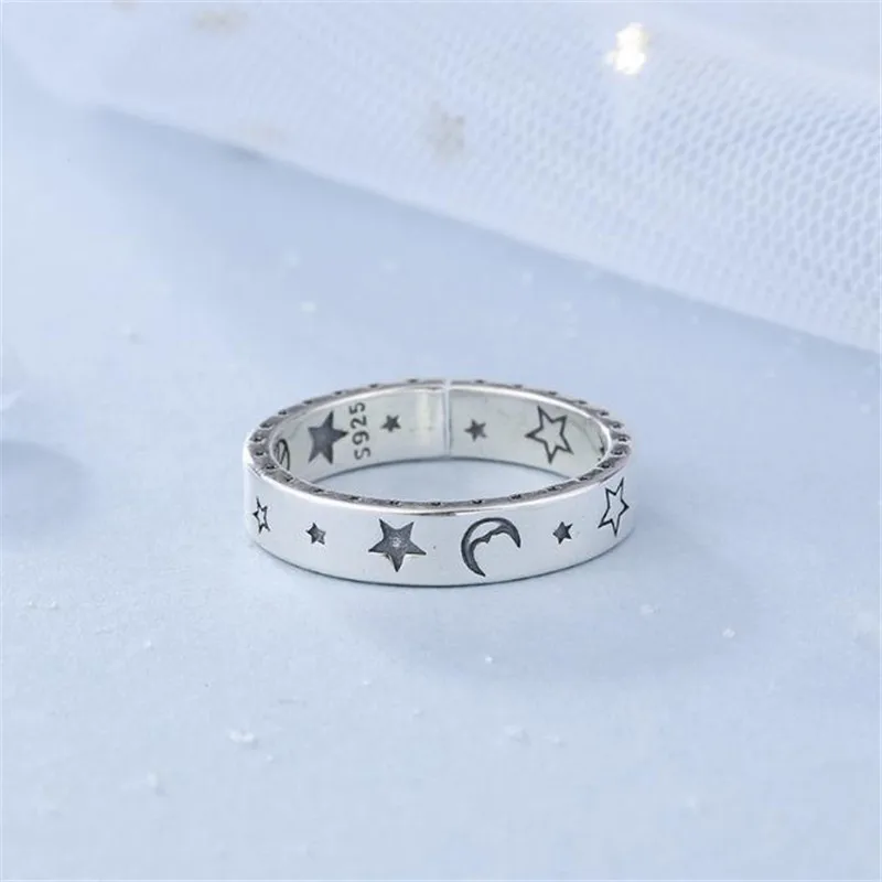 POFUNUO, 925 пробы, серебряные кольца, луна, звезда образец, подарки для влюбленных, хорошее ювелирное изделие, кольца для женщин, кольца с изменяемым размером