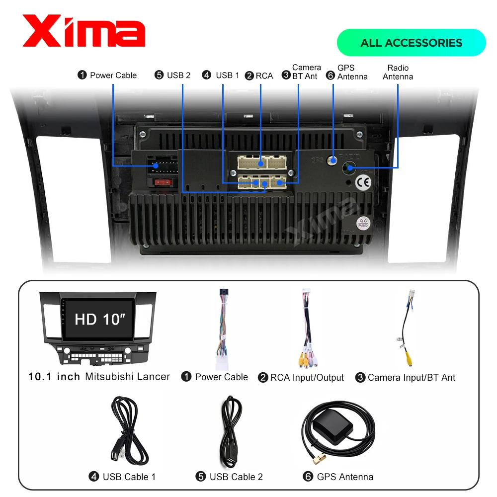 10 Inch 2din Car Android 9.0 Car DVD Player for Mitsubishi Lancer 2008 2009 2010- Car Radio GPS Navigation Multimedia Player