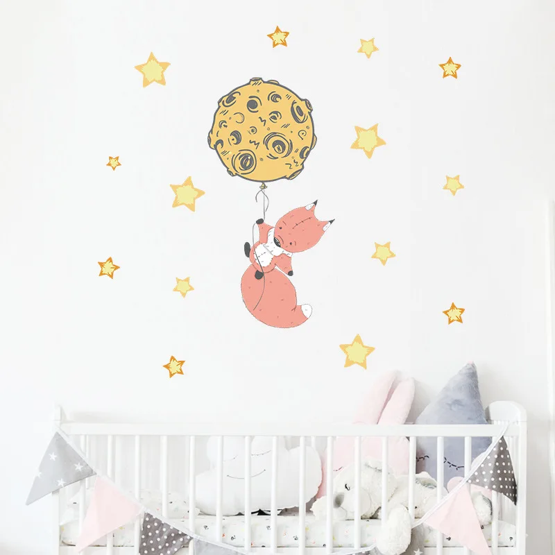 

Zollor Cartoon Fox Universe Balloon Star Wall Sticker Bedroom Living room Children's room Creative Decoration Stickers Removable