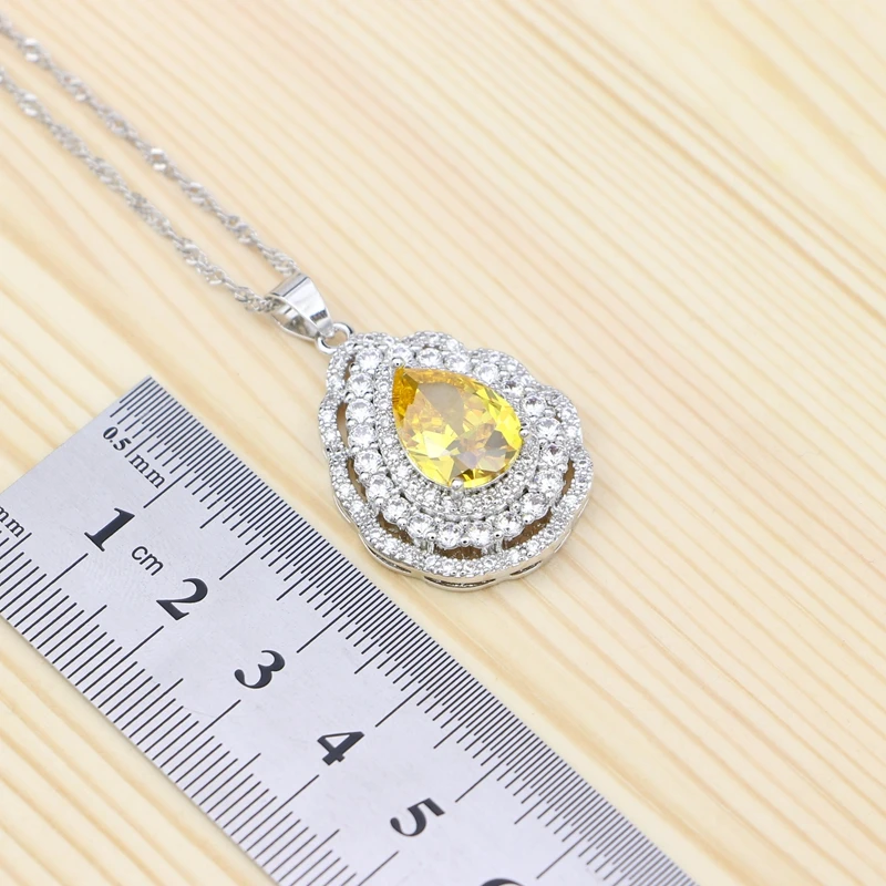 Bridal Jewelry Sets Of Silver 925 For Women Yellow Cubic Zirconia Water Drop Ring/Bracelet/Necklace/Pendant/Earrings Set | Украшения и