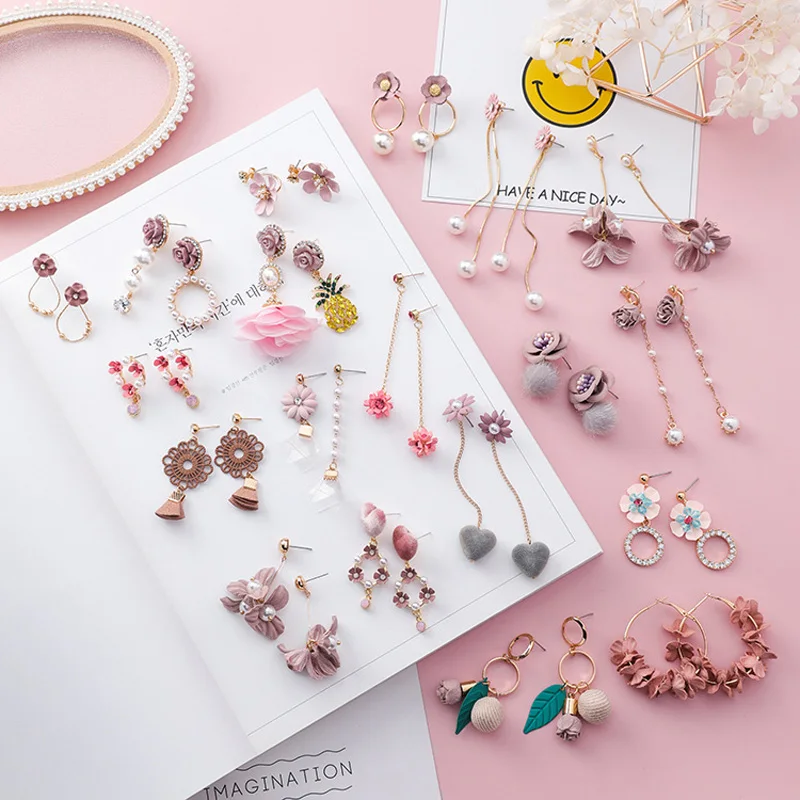 Милые акриловые серьги с розовыми цветами для женщин висячие подвески летняя