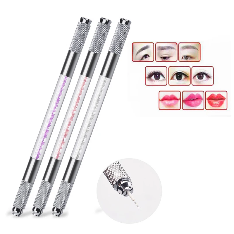 

Double Heads Microblading Pen Tattoo Machine for Permanent Makeup Eyebrow Tattoo Manual Pen Needle Blade Cosmetic Both Crystal