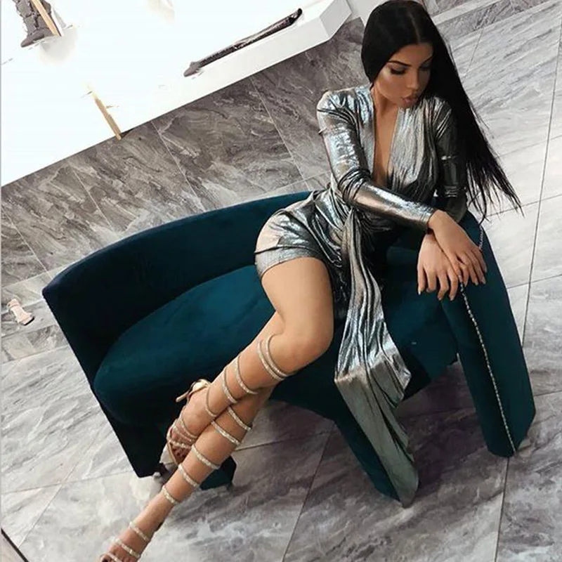 

Модное Яркое клубное облегающее платье с глубоким V-образным вырезом, неоновое сексуальное мини-платье, красочная юбка для вечерние, Бандаж...