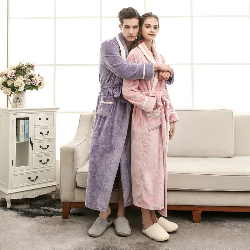 

Autumn winter new thickened lengthened mink velvet couple's Nightgown pyjamas women sleepwear robe women's woman 2020 man men