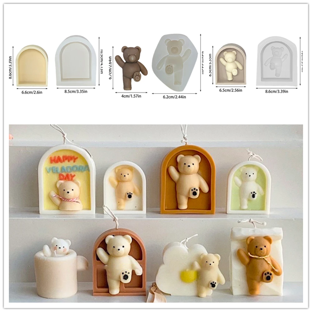 

South Korea's New Arch-shaped Kicking Bear Candle Silicone Mold Creative Home Scented Plaster Decoration Handmade Candle Mold