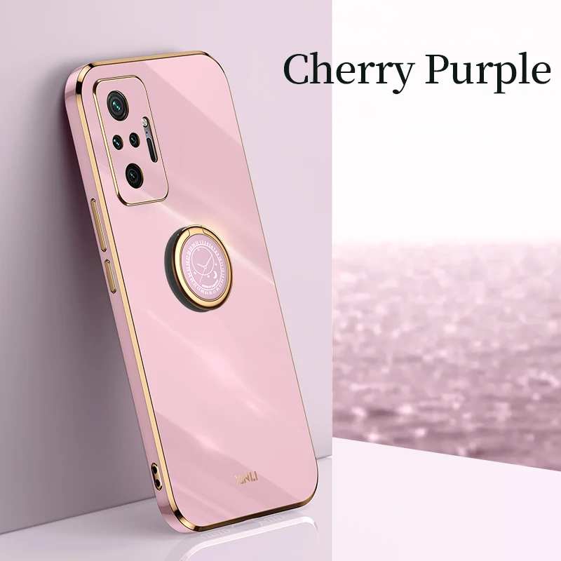 plating square ring holder phone case on for xiaomi redmi note 10 pro 11 note10 5g s 10pro 10s 4g luxury silicone stand cover free global shipping