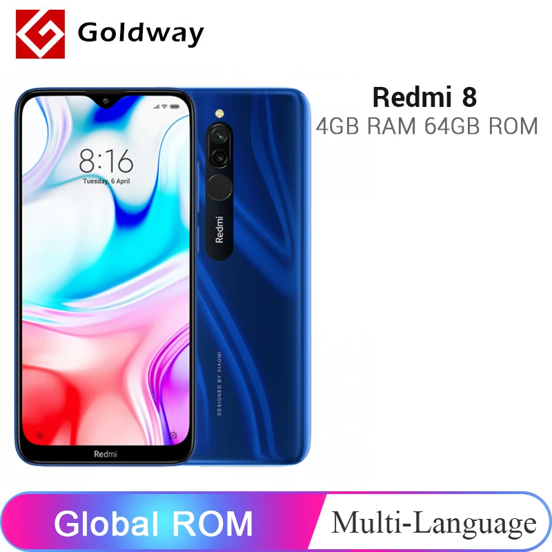 Мобильный телефон Xiaomi Redmi 8 с глобальной прошивкой, 4 Гб ОЗУ, 64 Гб ПЗУ, Восьмиядерный процессор Snapdragon 439, двойная камера 12 Мп, аккумулятор 6,2" 5000 мАч