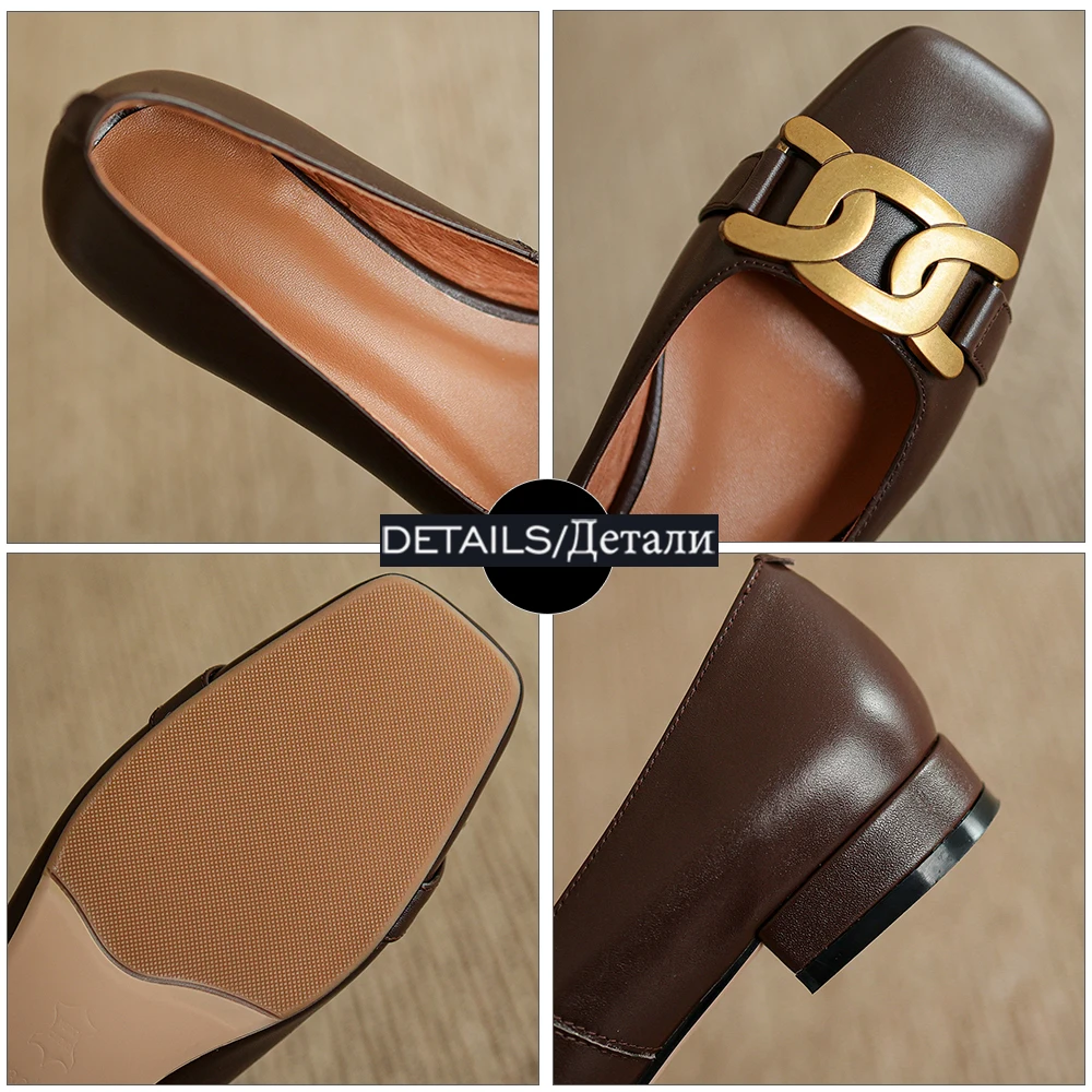 

WETKISS Genuine Leather Flats Women Square Toe Footwear Fashion Metal Decor Casual Shoes Female Shallow Shoes 2021 New