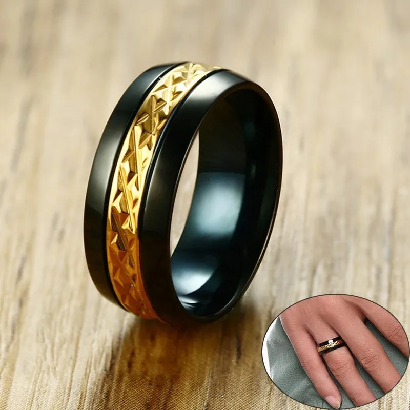 Vnox уникальное мужское кольцо золотого и черного цвета два тона из нержавеющей