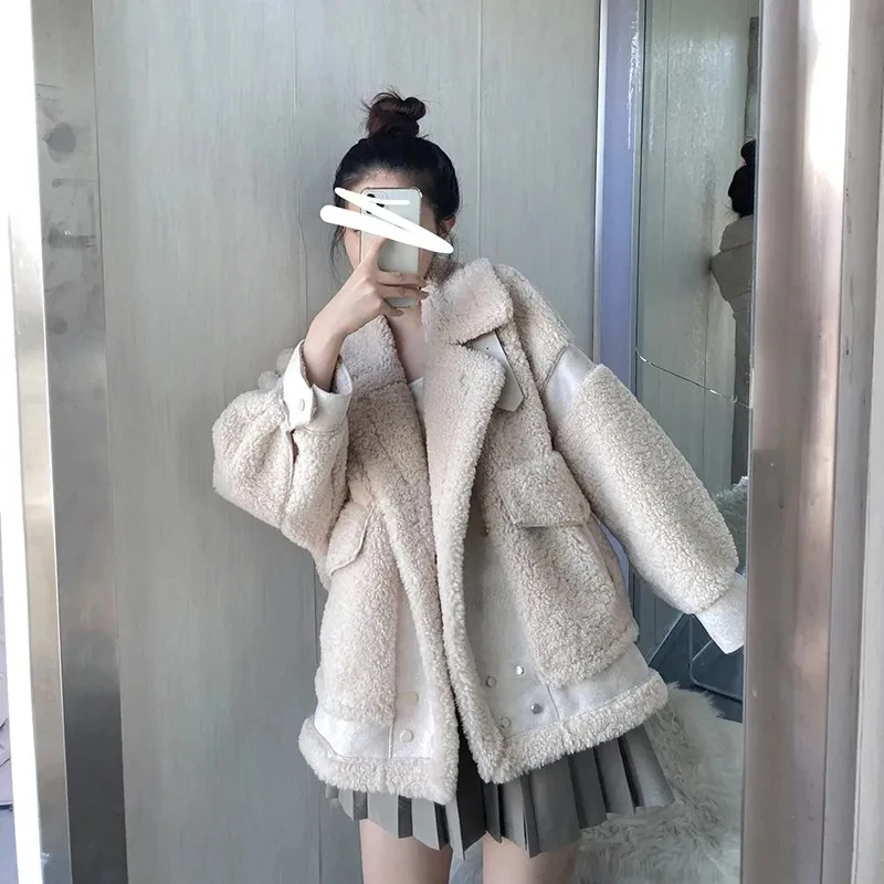 Женское пальто из овечьей шерсти y2k новая Корейская версия свободного кроя