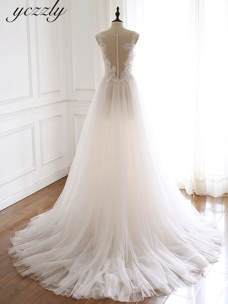 Vestidos De Casamento Com манга просто Иллюзия кружевное платье с v-образным вырезом С