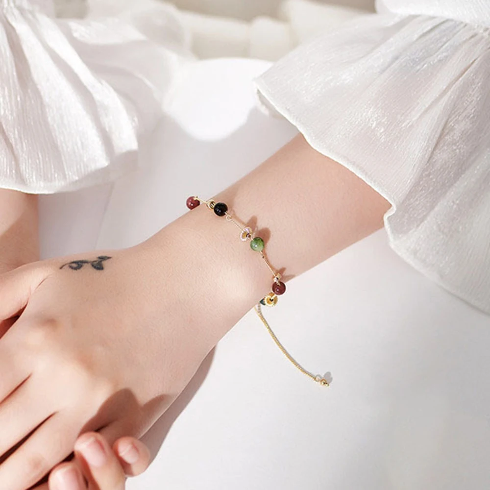

Natural Tourmaline Bracelet Female Transfer Beads Candy Color Crystal Bracelet Light Luxury Niche Design