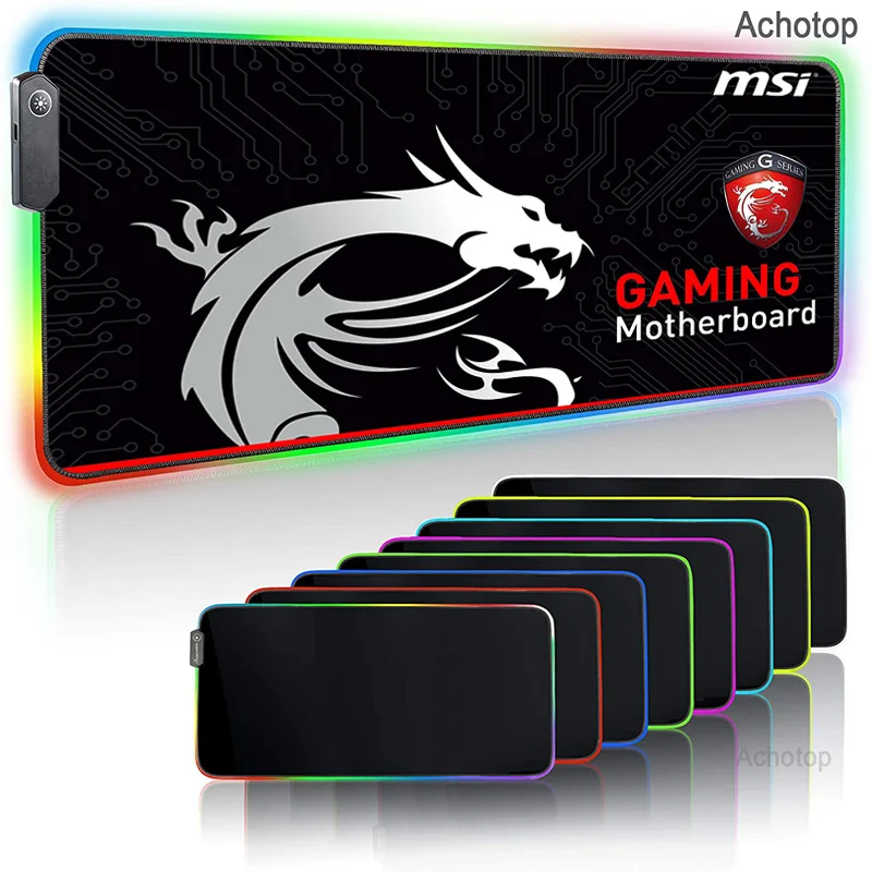 

Светящийся Настольный игровой коврик для мыши MSI с RGB светодиодный светкой, компьютерный коврик для мыши, большой Настольный игровой коврик ...