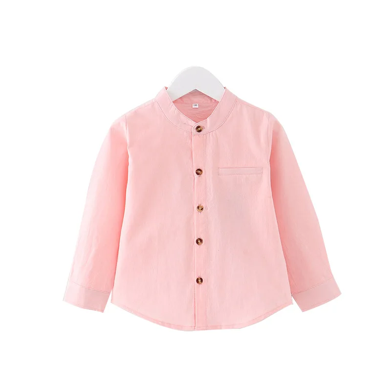 Детская рубашка для мальчиков и девочек однотонная блузка с воротником-хомутом