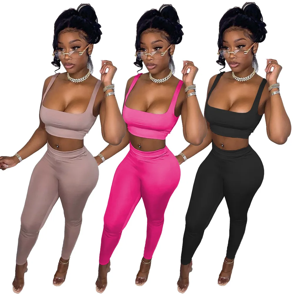 

Fashion Two Piece Set for Women Backless Sleeveless Crop Top Pants Matching Set Summer Slim Sports Fitness Streetwear Outfits