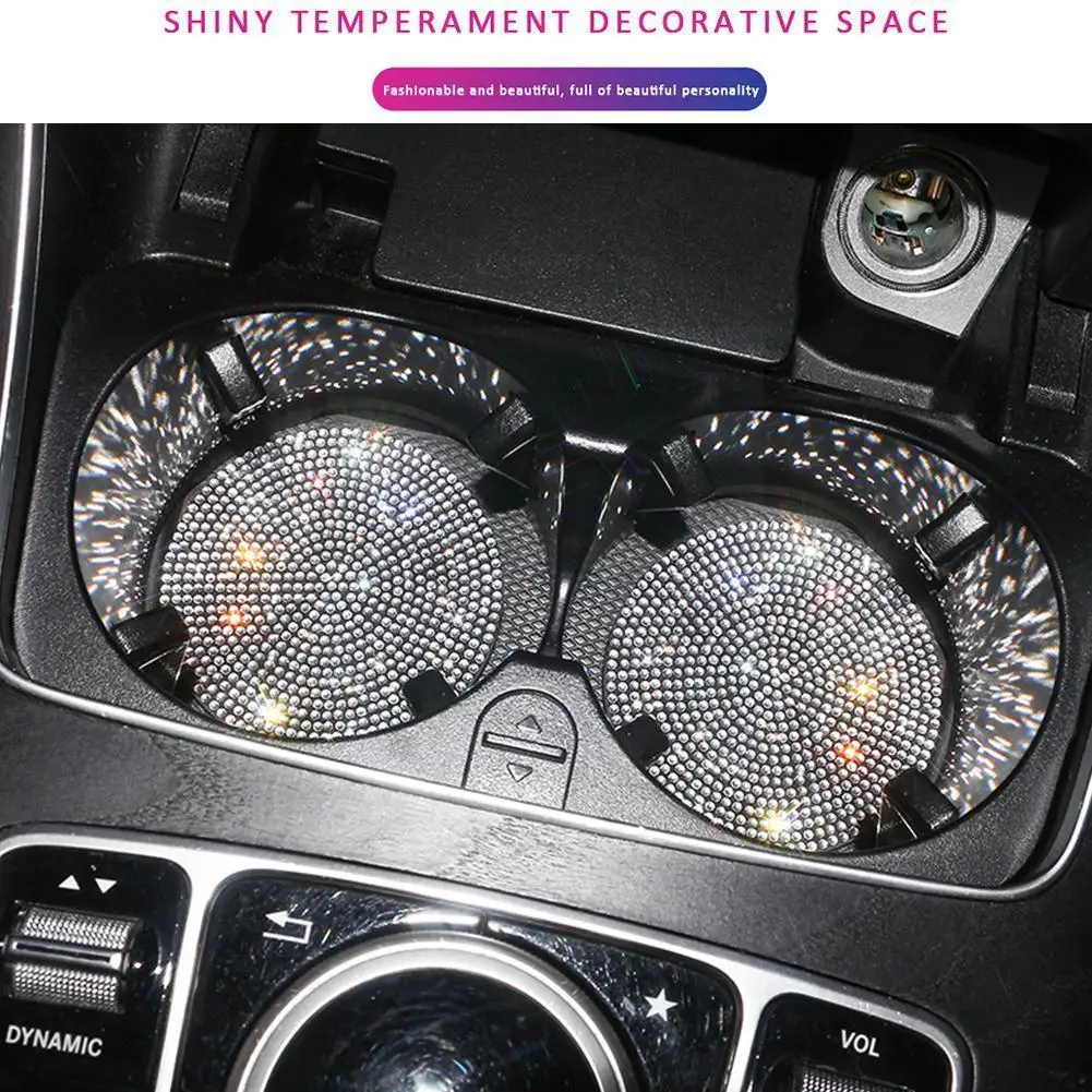 

2pcs Non-slip Car Water Cup Pad Diamond Rhinestone Rubber Mat For Bottle Holder Coaster Auto Interior Anti-skid Cup Holders I4Y0