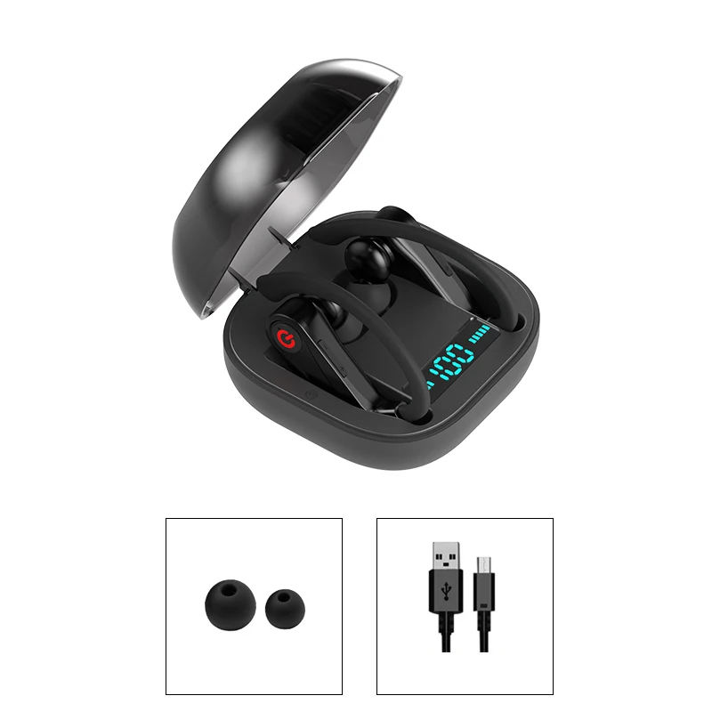 Беспроводные Bluetooth наушники с ушным крюком, гарнитура с 950 мАч, зарядный чехол для телефона, стерео, цифровой дисплей, гарнитура с микрофоном