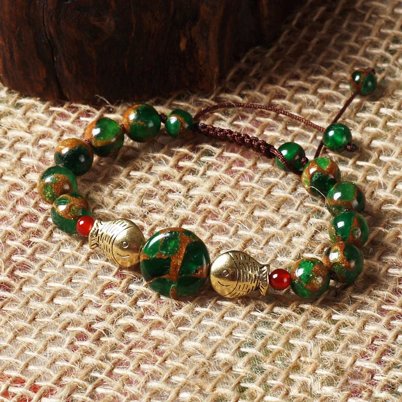 Новый оригинальный зеленый браслет с фиолетовыми кристаллами этнический ручной