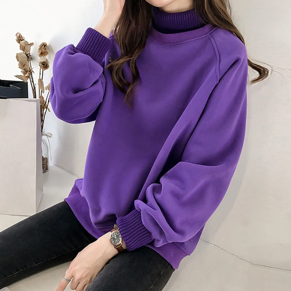 

2020 Winter New Hong Kong Flavor Chic Half High Neck Pullover Sweater Women Plus Velvet Loose Lazy Style Hoodie Thick