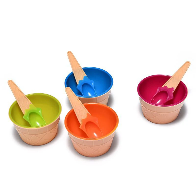 

Geetest 4Pcs Children Colored Ice Cream Bowl + Cone Spoon Plastic Children Party Style Dessert Small Bowl Kitchen Accessorie