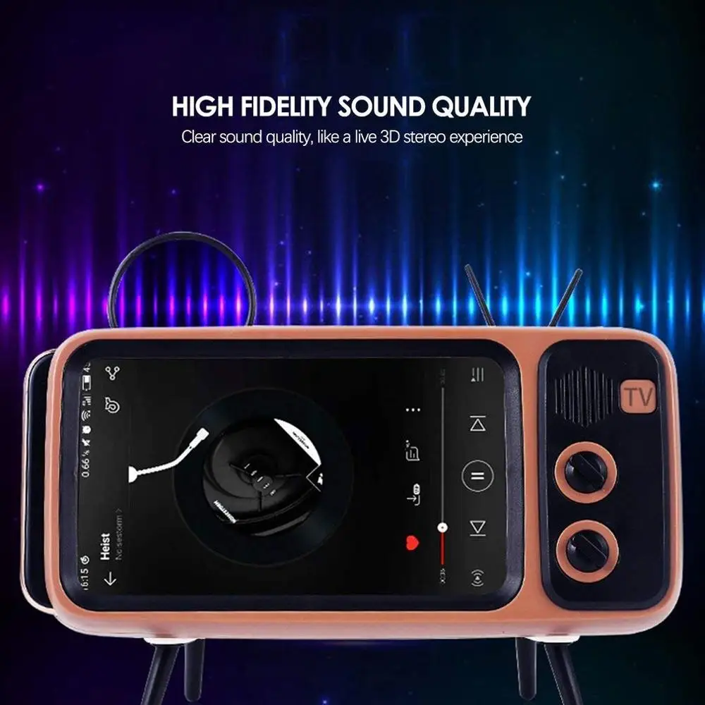 Portable Retro Mini Bluetooth Speaker TV Design Phone Holder BT with Screen Stand 3D Stereo Sound | Электроника