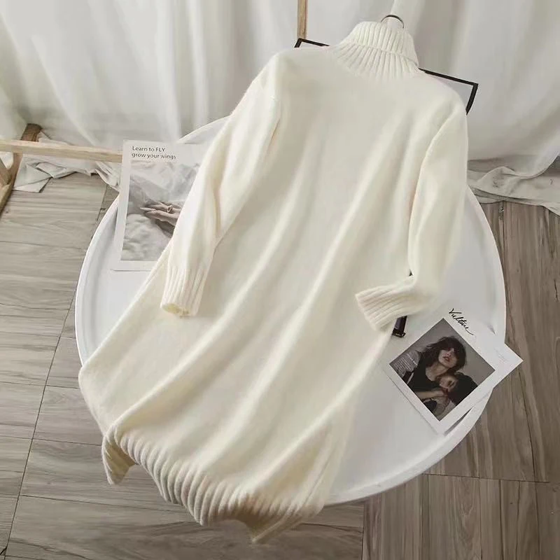 

Sister Fara 2021 Autumn Winter Long Dress Knitting Female Vestidos Casual Turtleneck Thicken Warm Long Sweater Dresses for Women