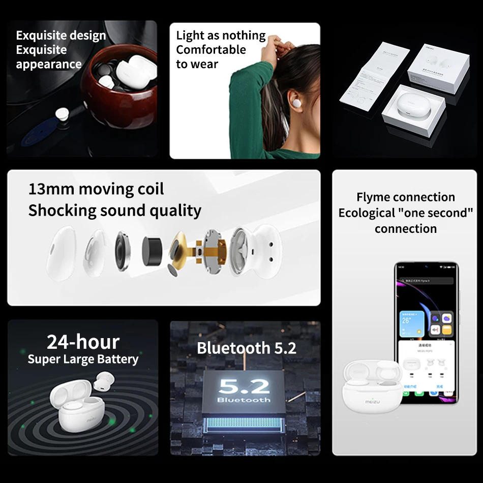 Meizu POP 3 TWS Wireless Earphone Bluetooth 5.2 ENC Earbuds 24 Hours Battery life Headphones IPX5 For 18 Pro 18X | Электроника