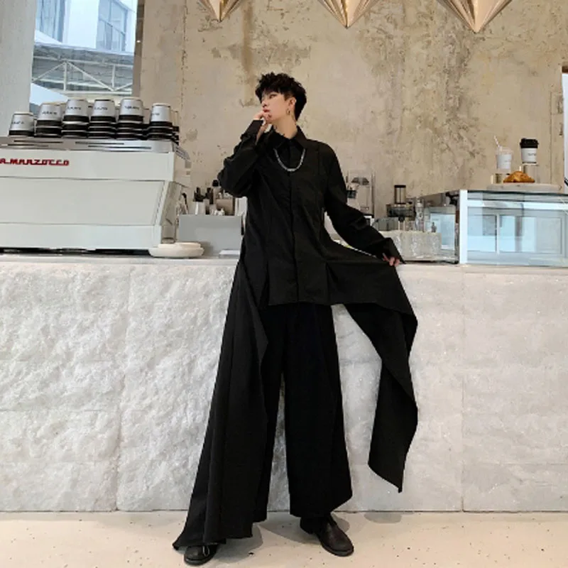 Мужская длинная рубашка асимметричного дизайна черная или белая винтажная в