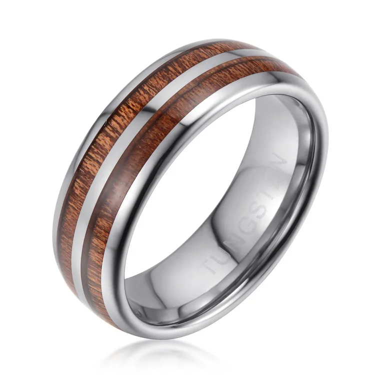 

8mm silver double groove wood grain epoxy tungsten steel ring