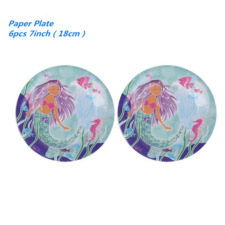 6pcs plate 10 шт. Русалочка бумажная Конфета попкорн Подарочная коробка Висячие десертные сумки подарки для девочек на свадьбу День рождения вечерние украшения Русалочки - Цвет: 6pcs plate