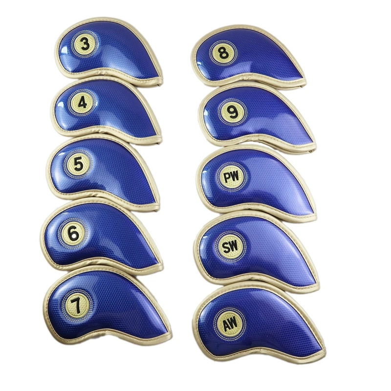 10pcs crystal blue NRC Гольф Железный головной убор изысканный PU толстый из искусственной кожи гольф клуб Железный головной убор аксессуары - Цвет: 10pcs crystal blue