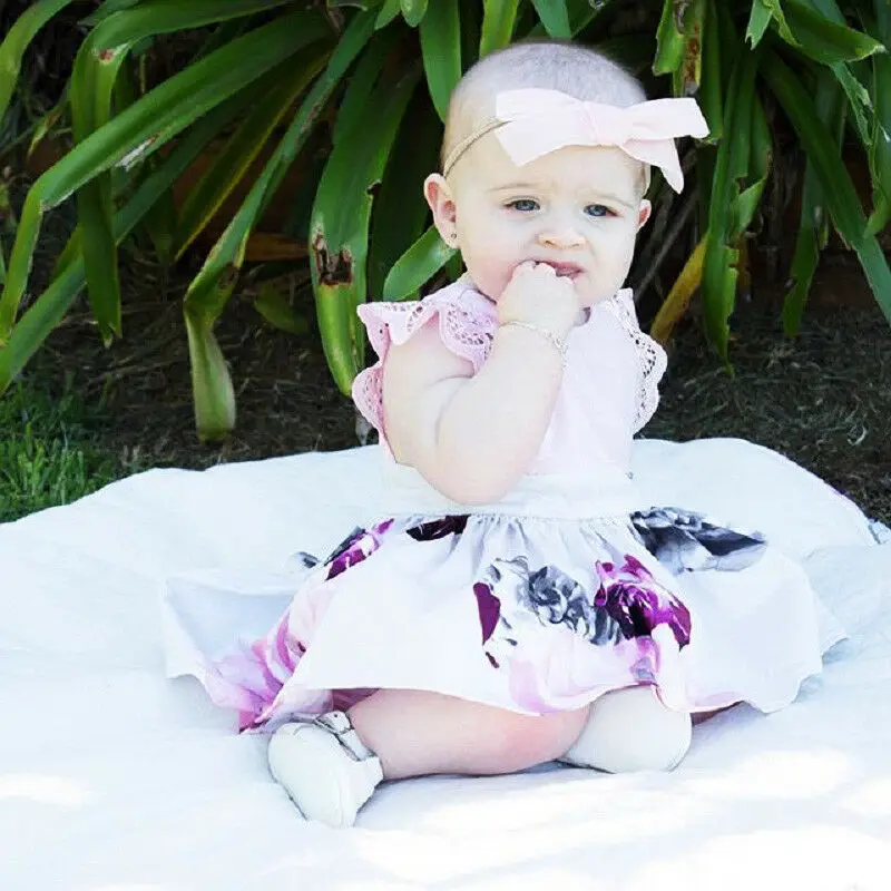

Baby Girl Pink Floral Printed Lace Ruffled A Line Dress 0-6T Kids Children Casual Sleeveless Sister Matching Dress