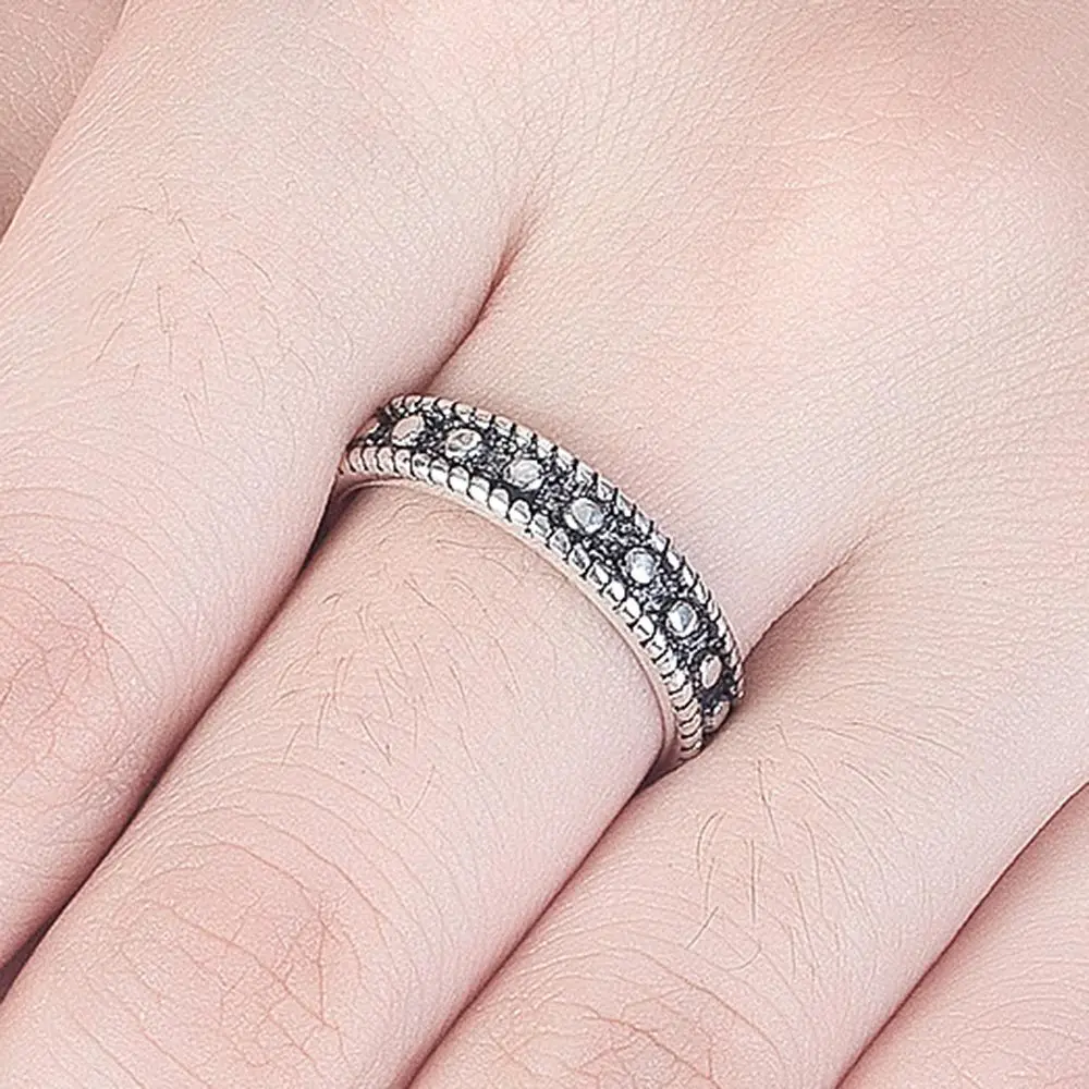 

Black Strap Beaded Vintage Adjustable Finger Thai Silver Color Ring For Women Fashion Korean Simple Tibetan Jewelry