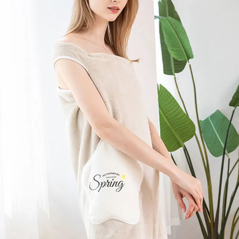 

Women Coral Velvet Thickened Bathrobe Super Absorbent Lovely Adult Sling Home Bath Skirt Pajamas DFK889