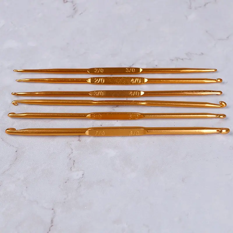 

6PCS/Set Weave Craft Sweater Knitting Metal Handle Craft Needles Golden Alumina Double End Crochet Hook Knitting Needle Set