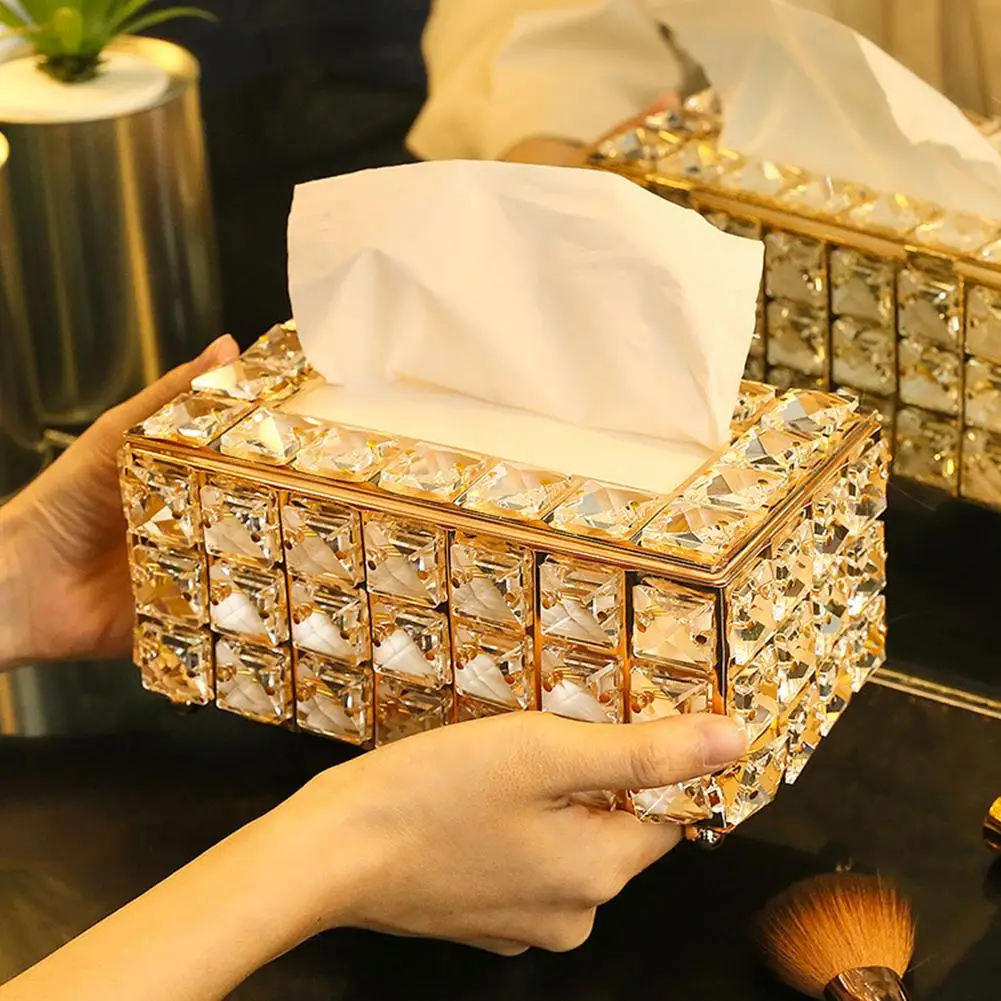 

European Crystal Tissue Box Removable Tissue Napkin Dispenser Holder Table Kitchen Living Room Dining Room Decor Car Tissue Box