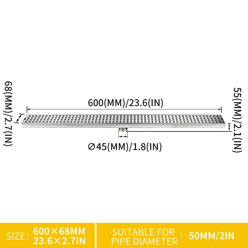 60 Mid Gravity Seal Плитка Вставка крышка трап SUS304 длинный линейный прямоугольный душ Слив С кирпичным узором решетки - Цвет: 60 Mid Gravity Seal