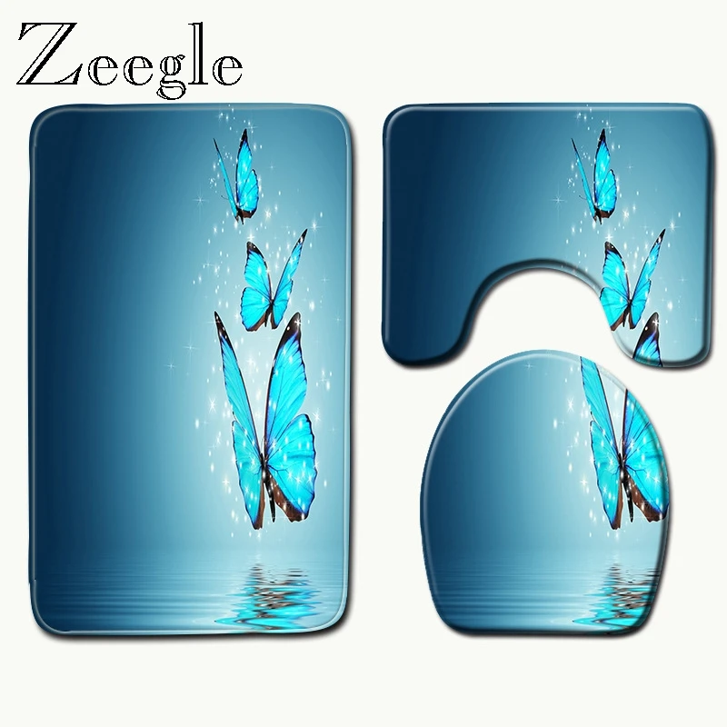 

Zeegle 3Pcs Bathroom Carpet Household Non-slip Mat Lid Toilet Cover Bathroom Accessories Bath Rug Set Microfiber Mats