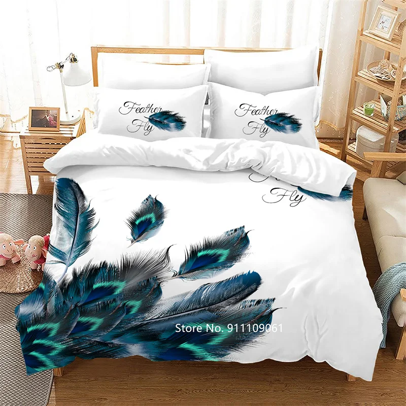 

Beautiful Peacock Print Bedding Set with Colorful Feather Quilt Covers and Pillowcases for Adult Comfortable Room Decoration