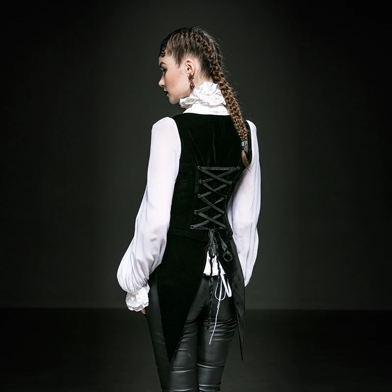Панк рейв Готический женский бандажный ласточкин хвост жилет черный хлопок